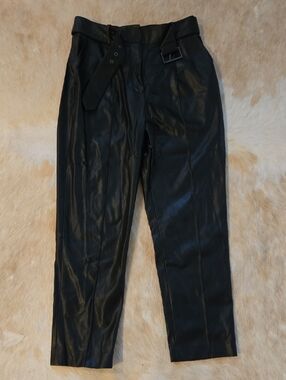 Ted Baker Women's Black Faux Leather Tapered Trousers with Belt